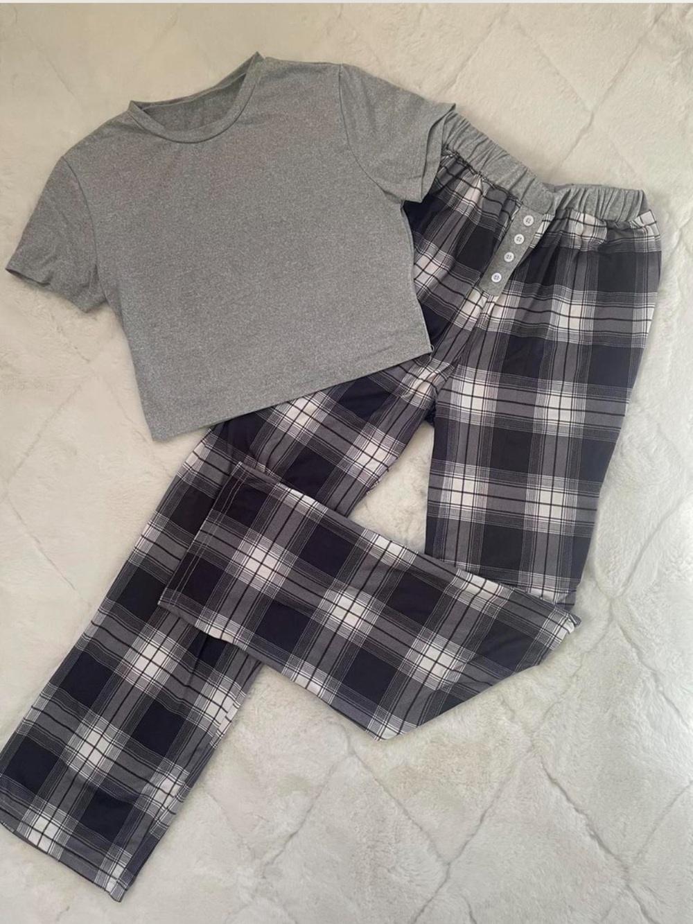 Gray Plaid Pajama Set